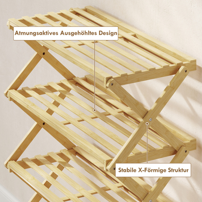 Стеллаж для взуття на 4 яруси, підставка для взуття з бамбука, вміщує до 12 пар взуття, ідеально підходить для передпокою, коридору, розміри 60 x 29 x 67 см, колір: натуральний
