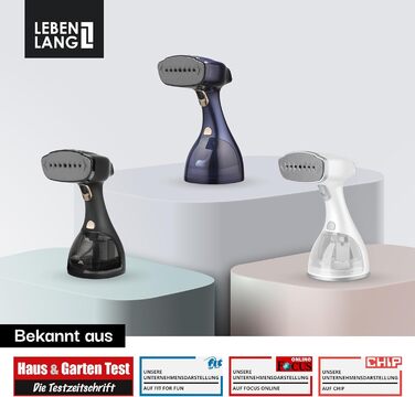 LEBENLANG Пароочищувач для одягу - 1500W, 300ml, з рукавичкою та насадками | Професійний пароочищувач для одягу | Білий