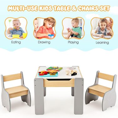 Дитячий стіл і стільці LIFEZEAL: комплект з місцем для зберігання, сірий