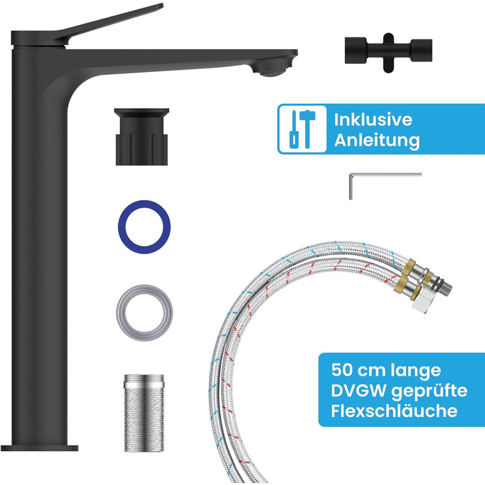 Чорний матовий змішувач для умивальника Bächlein Aldeya - набір для монтажу, сучасний дизайн