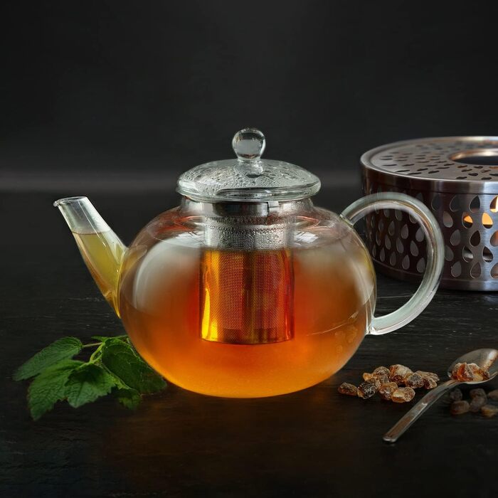 Скляний чайник Creano Glass Teapot 3 частини з вбудованим ситечком з нержавіючої сталі та скляною кришкою, ідеально підходить для приготування чаю оптом, без крапель, все в одному (1.2 л)