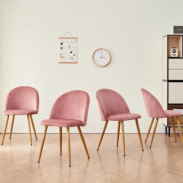 DEYARNA HOME Комплект обідньої групи: стіл та 4 стільці, стіл з МДФ, стільці з оксамиту, сучасний дизайн (Білий/Рожевий, 80*80*75 см)