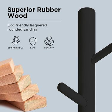 Дерев'яний вішак для одягу Edihome з 8 гачками, 172 x 38 x 38 см, для передпокою, коридору або спальні (Чорний)