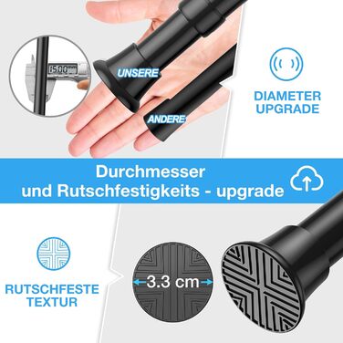 Набір з 2 штук штанги для карниза без свердління, 76-165 см. Підходить для душу, вікна, кухні, шафи. Чорний колір.