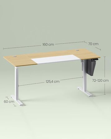 SONGMICS Регульований стіл, електричний, з пам'яттю 4 положень, 160 x 70 см, вінтажний коричневий + матовий білий, LSD026X01
