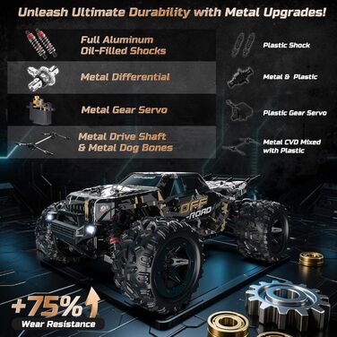 Радіокерований позашляховик DEERC 9309E 1:16 4WD 40 км/год, електричний монстр-трак для дорослих та дітей, водонепроникний, з 2 акумуляторами