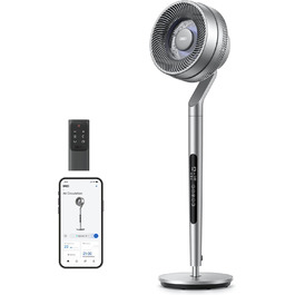 Вентилятор Dreo з інтелектуальним керуванням, 101.6-111.8 см, регульована висота, тихий DC вентилятор для спальні, 120°+85° осциляція, 30.5 м³/хв, срібний