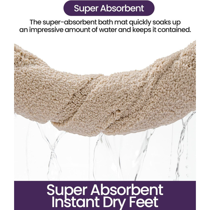 Килимок для ванної кімнати DEXI, преміум-якість, м'який, швидковисихаючий, з антиковзаючою основою, 40.6 x 61 см, бежевий