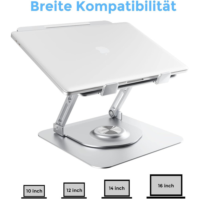 Підставка для ноутбука з регулюванням висоти та поворотним основанням, алюмінієва, для столу (срібна)