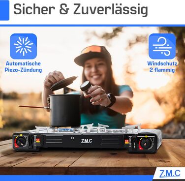 Газовий набір для кемпінгу ZMC 2-поверховий з адаптером для LPG + 4 балончики 227г + кейс, 2.5кВт, з Piezo-запалюванням, для відпочинку на природі та дому