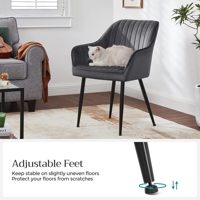 Крісла SONGMICS для їдальні, 2 шт., з м'яким сидінням та підлокітниками, з металевими ніжками, сірі та чорні, до 120 кг, для кухні та їдальні