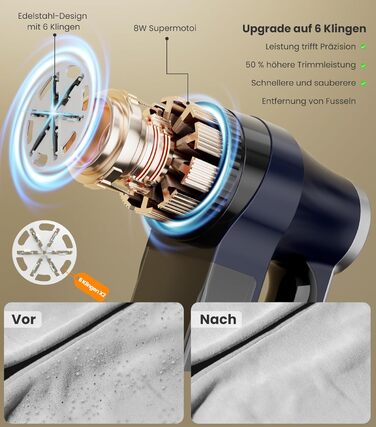 Електричний видалення ворсу CuieTuee з LED-підсвічуванням, USB-зарядка, 3 швидкості, 2000mAh, для одягу, білий (темно-синій)