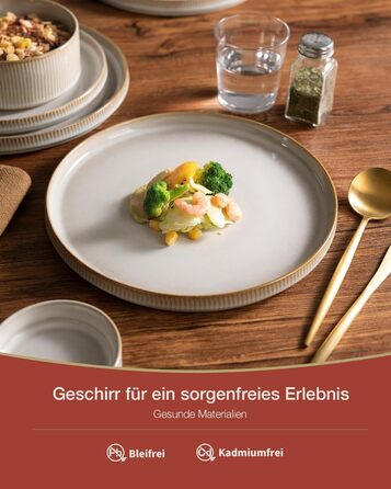 Набір тарілок Star 12 предметів для 4 осіб, керамічний посуд, стійкий до подряпин, для мікрохвильової печі та посудомийної машини, білий капучино