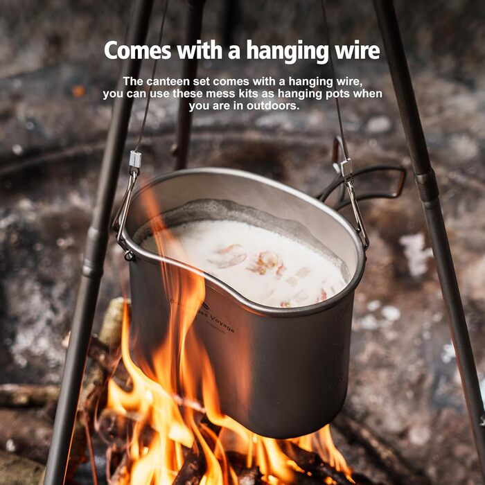 Набір для приготування їжі iBasingo Ti2046C: титановий посуд для кемпінгу та подорожей (600мл каструля, 300мл чашка)