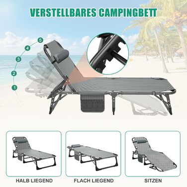 Складане ліжко-шезлонг для саду та відпочинку, 200 кг, з матрацом та підголівником, блакитний колір