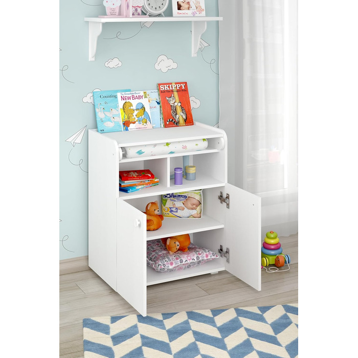 Комод для дитячої кімнати Shefa Wickelkommode 700 Teddy, білий - сучасний комод для немовлят, 47 x 70 x 86 см, білий, ведмедик