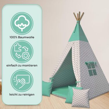 Дитячий намет-тіпі: іграшковий намет для дітей, м'якими подушками, довговічний, дружній до дітей, зелений, для дитячої кімнати