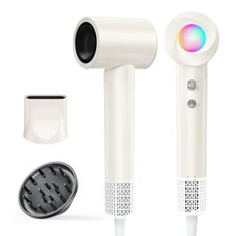 Іонний фен для волосся з дифузором, швидке сушіння 150 000 об/хв, 500 млн негативних іонів, 8 температурних режимів з LED-дисплеєм, для кучерявого та густого волосся, бежевий