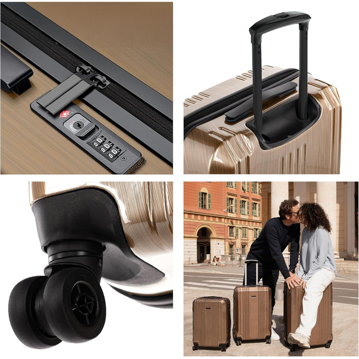 Набір валіз FERGÉ 3 шт. з жорстким корпусом, TSA-замок, модель Cannes. Валізи-тележки (ручна поклажа, L, XL). Жорсткі валізи на 4 колесах, міцний полікарбонат (5 шт., бронзовий колір).