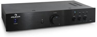 Міні-підсилювач Auna HiFi Stereo, регулювання низьких і високих частот, 1 канал, з дистанційним керуванням, AUX, AV-ресивер