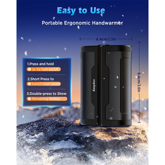 EasyAcc Портативний акумуляторний гріє рукавичка, чорний - великий