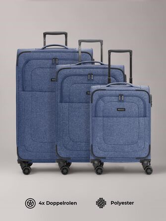 Набір валіз REDOLZ 3-в-1 для жінок та чоловіків | Легкі та стійкі дорожні ролери, високоякісний софт-кейс, 4 подвійні колеса та TSA-замок | Розширюваний з еластичними складками (Essentials 12) (Blue, Набір валіз (3-в-1) 4-колісний розширюваний)