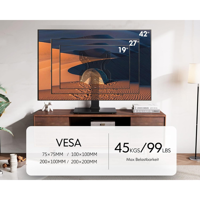 Підставка для телевізора FITUEYES, поворотна, для 19-42'' LCD/LED/OLED/Plasma, плоских і вигнутих, до 45 кг, регулювання висоти, VESA 200x200