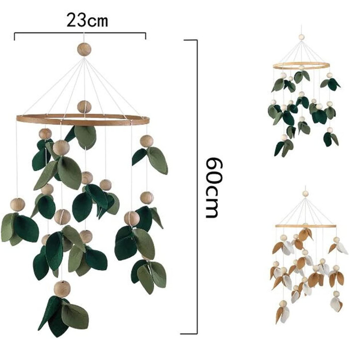 Дитяче ліжечко Сари Дюк, мобільний дзвіночок, 3D листя, дерев'яне дитяче ліжечко для маленьких дівчаток, підвіска для дитячого ліжечка, декор для дитячої кімнати (зелений)
