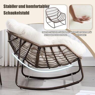 Крісло-гойдалка LIFEISLE з ротангу, для дому та саду, крісло-яйце, білий текстиль, для вітальні, балкону, саду