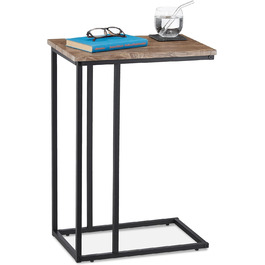 Журнальний столик Relaxdays, промисловий дизайн, C-подібна форма, журнальний столик, металевий і дерев'яний вигляд, HBD 66x46x30 см, сіро-коричневий/чорний