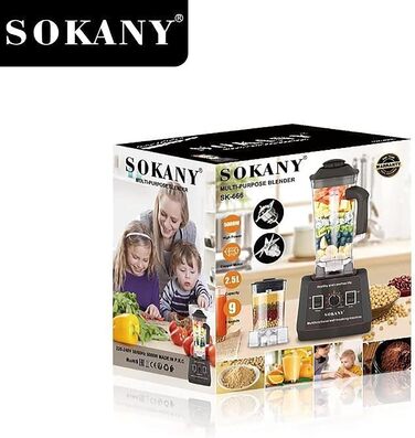 Міксер SOKANY SK-999 6000 Вт, 15 рівнів, 2,5 л і кавомолка, дробарка для льоду, без бісфенолу А, самоочищення