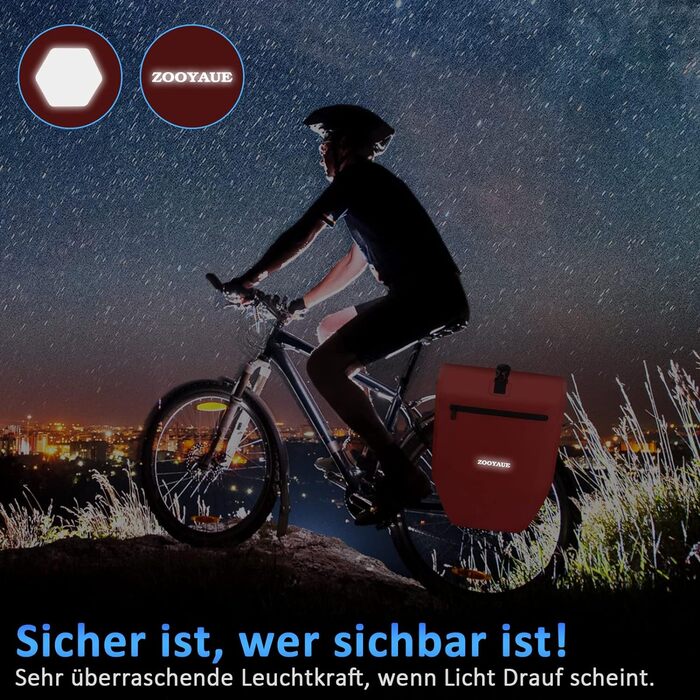 Велосипедна сумка ZOOYAUE для багажника 28 л, водонепроникна сумка для багажу з ручкою та плечовим ременем, велосипедна сумка через плече зі світловідбивачами, велосипедні сумки задні (червоні)
