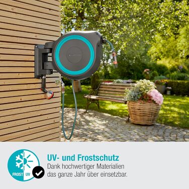 Шланг садовий Gardena RollUp XL (блакитний) 35 м: гнучкий полив для великих садів, поворотна коробка для шланга, з шлангом Gardena 35 м та монтажними аксесуарами (18630-20)