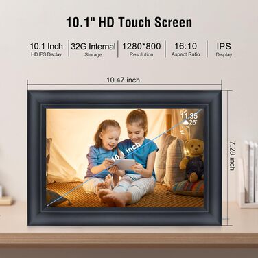 Цифровий фоторамка TSITSC 10.1 дюйма з Wi-Fi, IPS сенсорний екран, 32GB пам'яті, автоповорот, Frameo APP, чорний