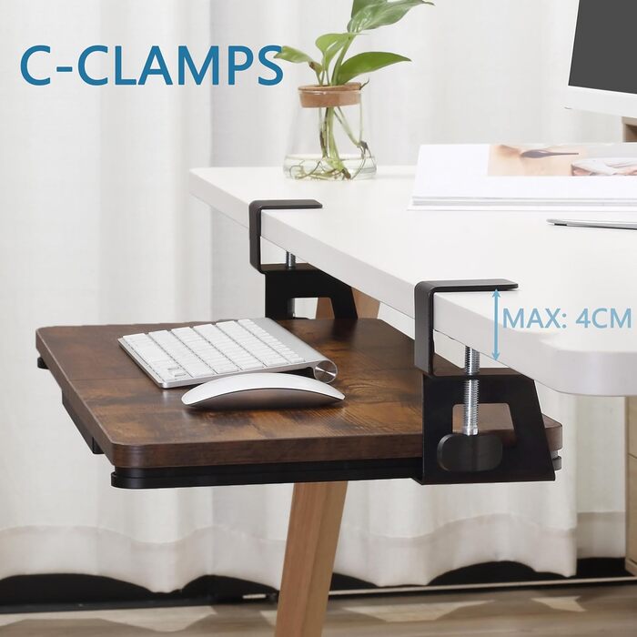 Підставка для клавіатури ETHU, висувна, 50x30 см, з кріпленням C, для монтажу під столом, ергономічна, горіх