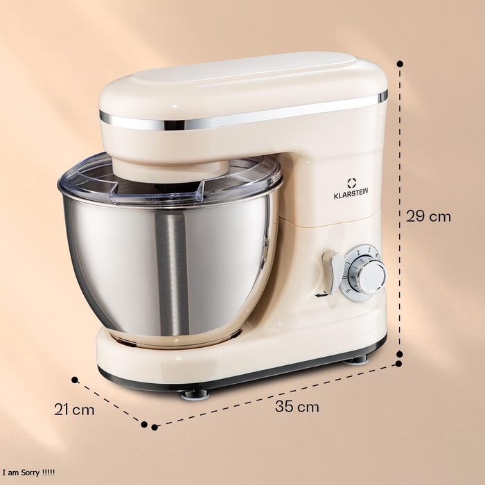 Кухонна машина Klarstein Bella: планетарний міксер з нержавіючої сталі, 1200 Вт, 6 швидкостей, 3 насадки