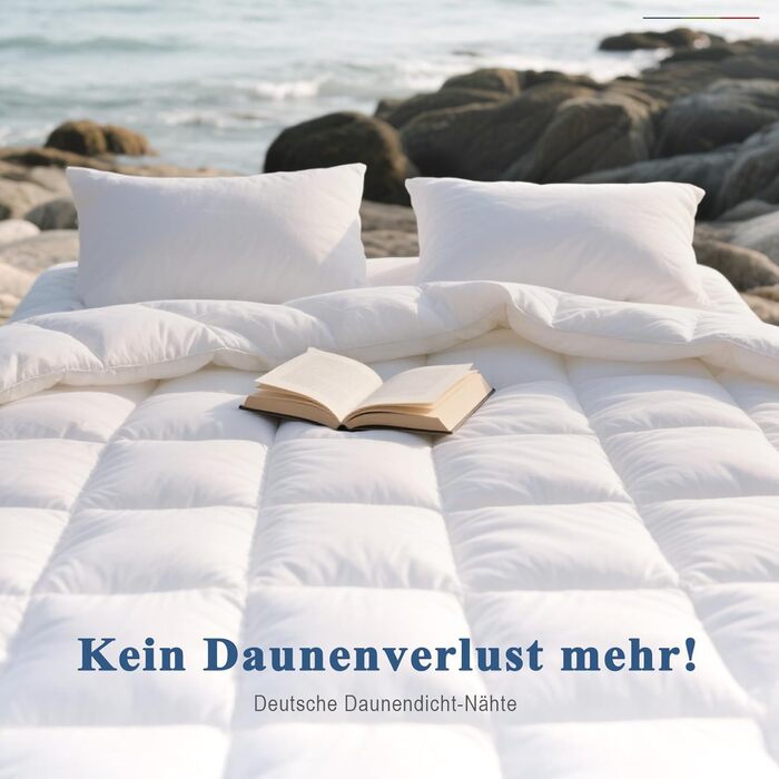 Пухова ковдра APSMILE 200x200 см з натурального пуху та пера, біо-бавовна, для алергіків, сертифікат Ökotex, RDS, середньої теплоти, біла, цілорічна