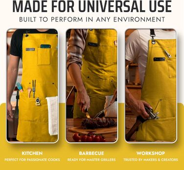 Фартух Asaya для жінок та чоловіків + рушник та відкривачка для пляшок – 284 мл, канвас, жовтий