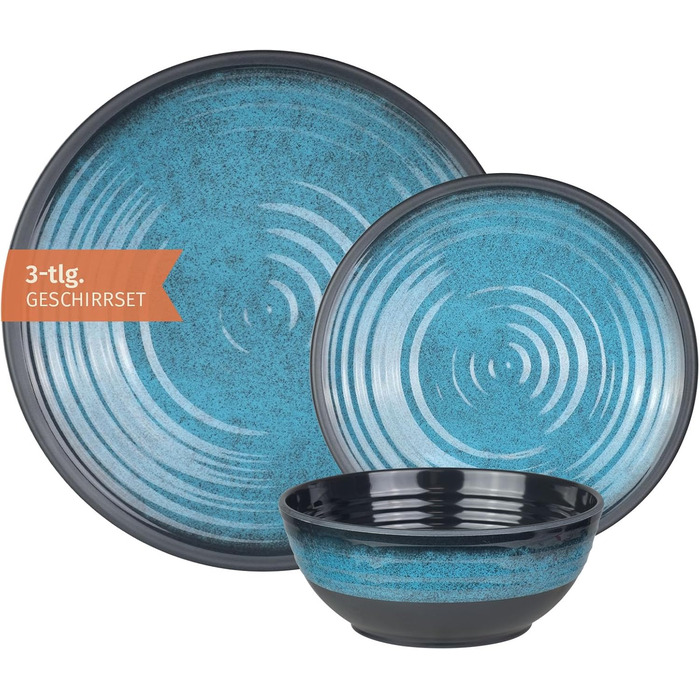 Набір посуду для кемпінгу Stone Design (12 шт.) з меламіну | Blue | Для 4 осіб | Мийка в посудомийній машині