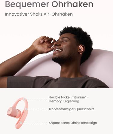 Навушники SHOKZ OpenFit Air, водонепроникні IP54, 28 год, швидка зарядка, рожевий