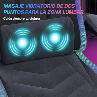 Ігровий крісло JUMMICO з тканини та LED підсвічуванням, ергономічний офісний крісло з масажем попереку та підніжкою, регулювання 90°-135°, максимальне навантаження 150 кг, колір сірий, компактний