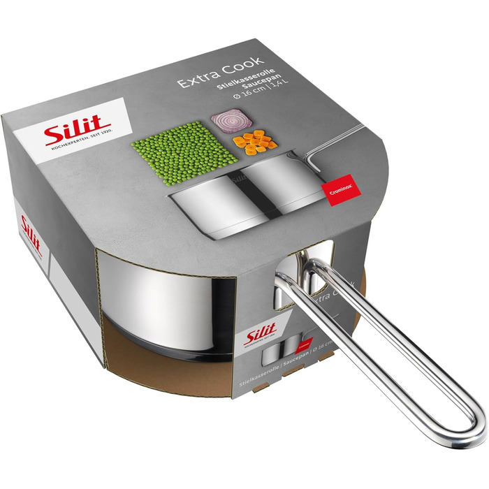 Каструля Silit Extra Cook з нержавіючої сталі 16 см з мірною шкалою та широким зливом, для плити Induktion