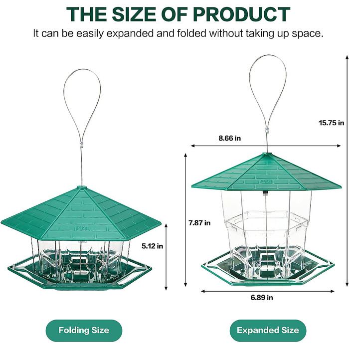 Підвісна годівниця для птахів, годівниця для птахів складаний годівниця для птахів, вольєр для диких птахів Підвісний годівниця для птахів захист від атмосферних впливів, годівниця для птахів для саду, балкона, патіо (зелений)
