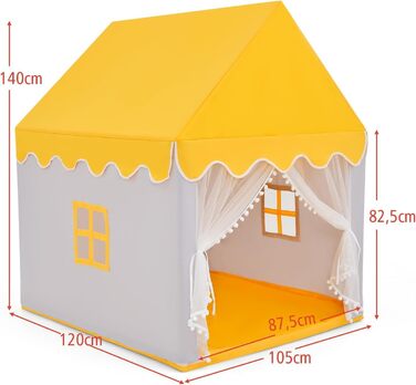 Дитячий намет DREAMADE з м'якою дахом та вікнами, дерев'яний каркас, ігровий будиночок, намет Тіпі для дітей, жовтий