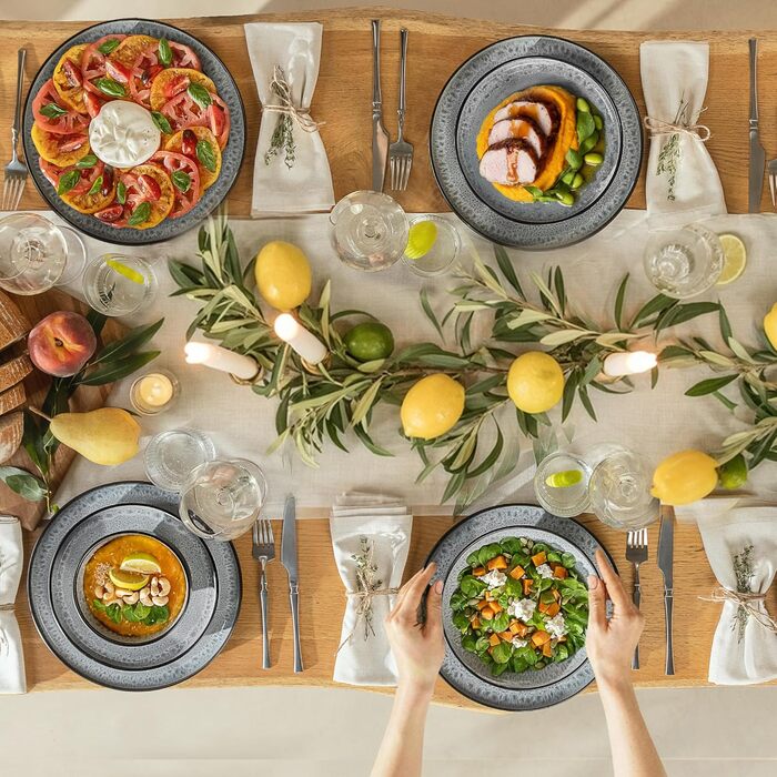 Набір посуду Twinzee Steingut 24 шт. для 6 осіб: тарілки та миски - серія Riviera (Perla, глибокі тарілки (x6))