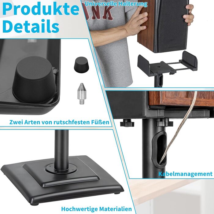 Підставка для колонок OUUTMEE, пара, до 10 кг, з кабелеуправлінням, регулювання висоти, сумісна з багатьма моделями