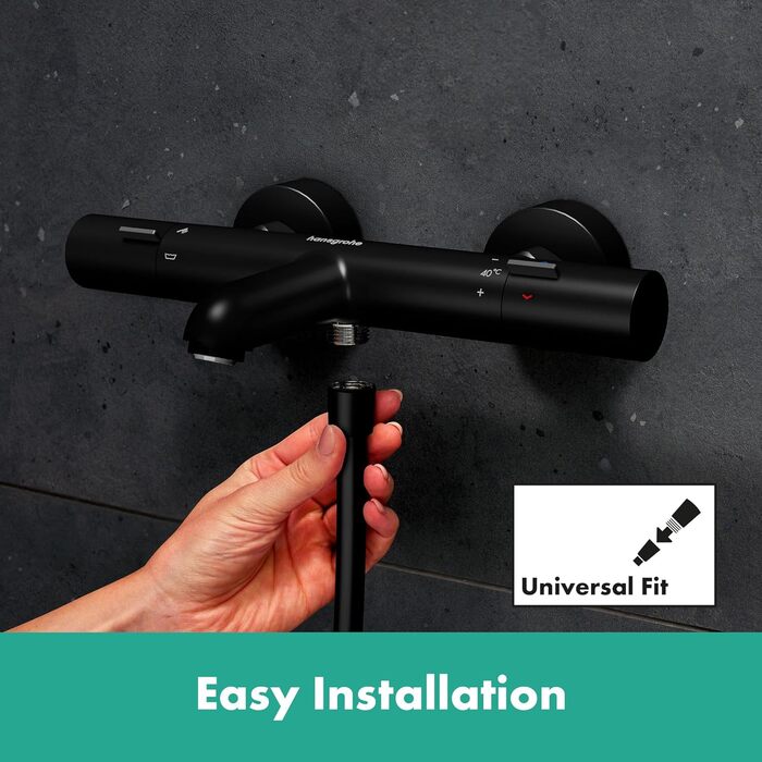 Змішувач для ванни Hansgrohe Ecostat Fine - n Aufputz (чорний мат), термостат, з запобіжником 40°C, для 2 споживачів