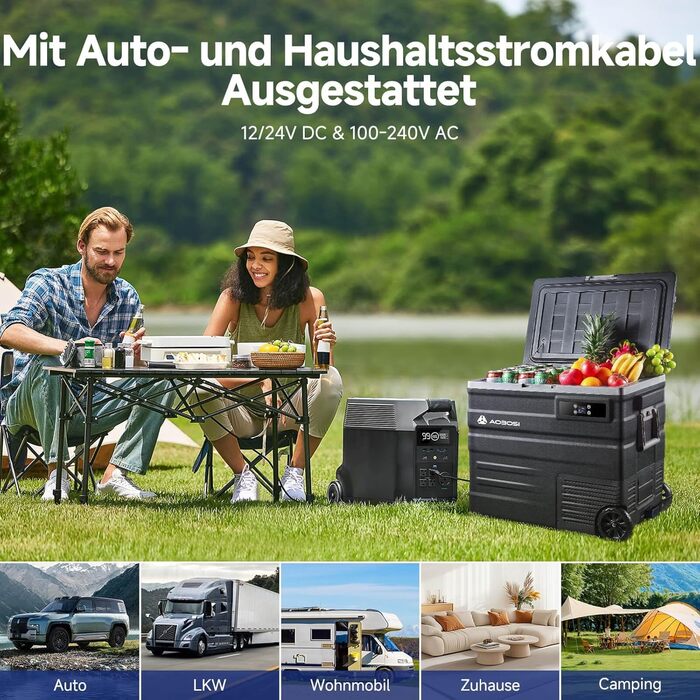 Автомобільний компресорний холодильник AAOBOSI 65л з Wi-Fi, LED, -20°C/+20°C, 12/24V/220V, на колесах для авто, кемпінгу, подорожей