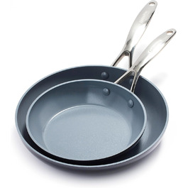 Набір сковорідок GreenPan Valencia Pro з антипригарним покриттям Hartelox, 20 см та 26 см, не містить PFAS, з нержавіючою ручкою, для індукційних плит, можна мити в посудомийній машині та використовувати в духовці, сірий колір
