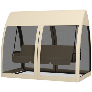 Гойдалка для тераси на 3 особи з функцією ліжка, гойдалка для веранди в стилі Голлівуд з москітною сіткою та сталевим каркасом.